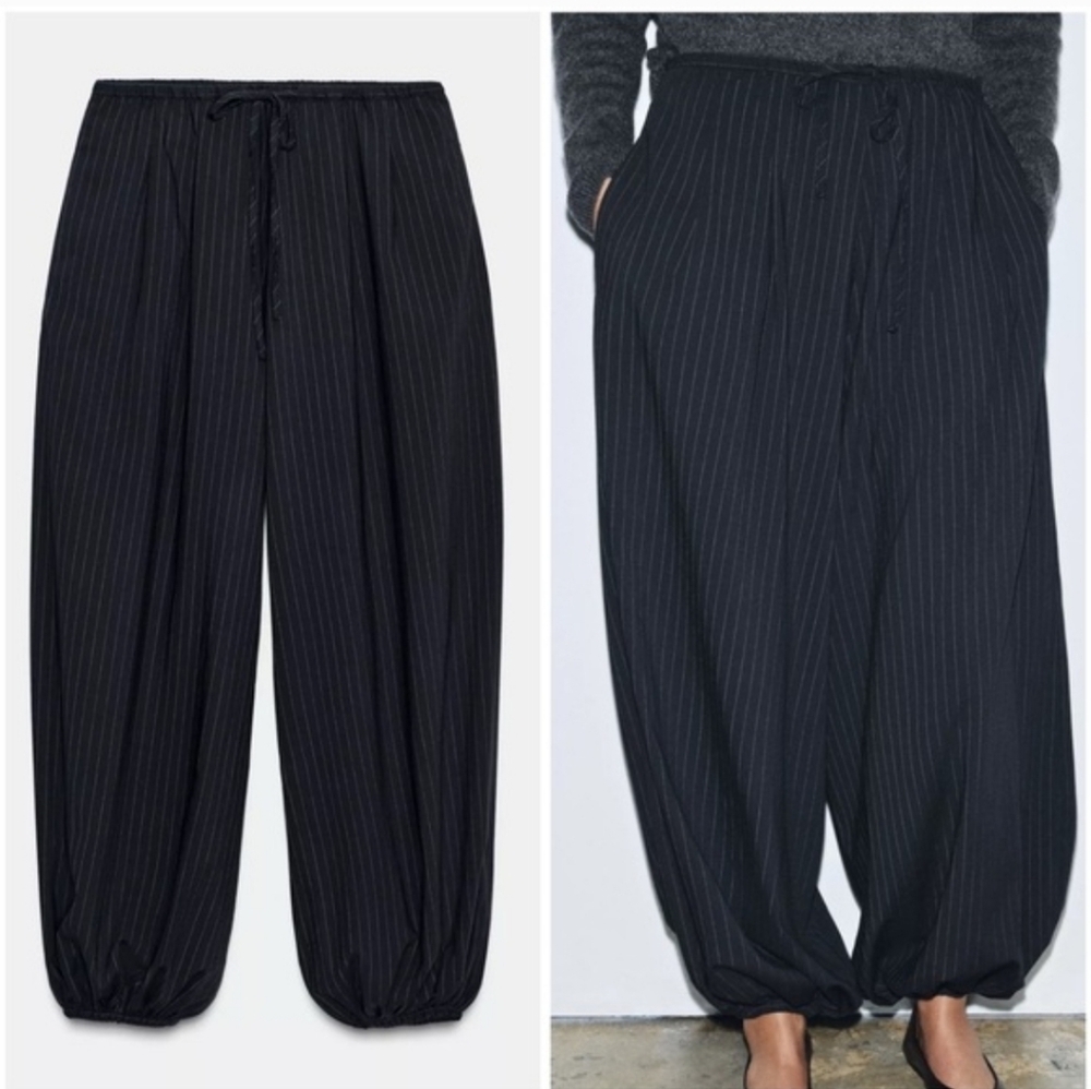Zara Black Pinstripe Balloon Pants